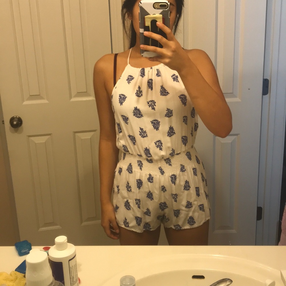 White bluebonnet romper